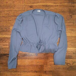 Sunday Best Aritzia Blue Deep V Tie Blouse